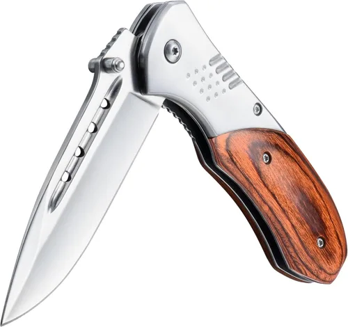 Vista 14 de KEXMO Navaja de bolsillo para hombre – Cuchillos plegables de bolsillo con mango de madera de hoja afilada con clip, rompedor de vidrio, cuchillos