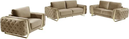 Vista 25 de Blackjack Furniture Lucca Collection - Sofás de terciopelo para sala de estar con marco de madera brasileña tapizado y patas de acero inoxidable, 2