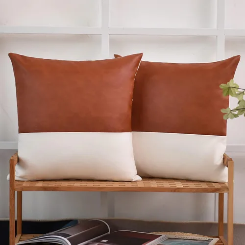 Vista 10 de Tosewever Juego de 4 fundas de almohada geométricas bohemias de 18 x 18 pulgadas, fundas de almohada de algodón de piel sintética a rayas modernas