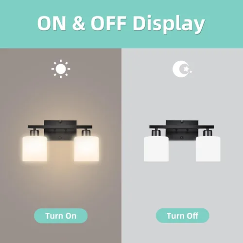 Vista 5 de SILAMPDI Lámparas de baño negras sobre el espejo, modernas luces de tocador de 2 luces, apliques de pared inoxidables para dormitorio, pasillo