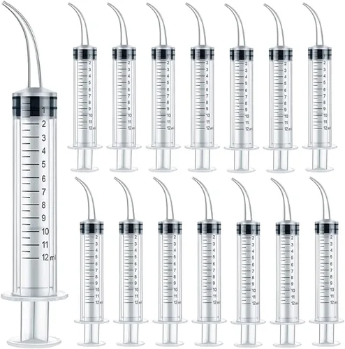 GXXMEI Jeringa dental de 15 piezas de 0.4 fl oz/cc con punta curva y medición, jeringa de riego dental graduada desechable para cuidado dental oral,