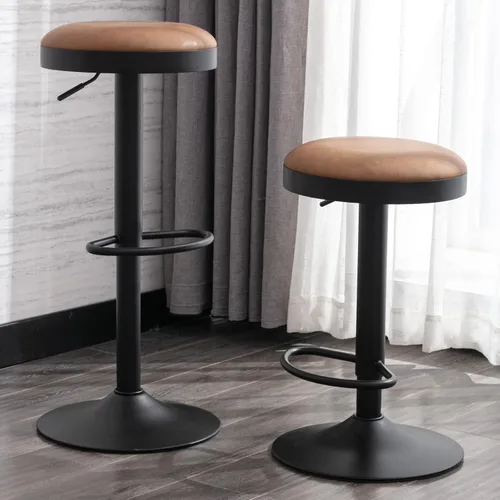 Vista 8 de Taburetes de bar sin espalda, juego de 4 taburetes de bar redondos ajustables para encimera de cocina, taburete giratorio de altura de barra, silla