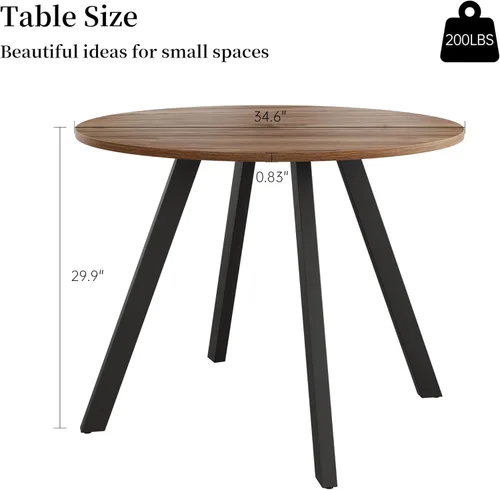 Vista 2 de HIPIHOM Mesa de comedor redonda de nogal de 34.6 pulgadas para 4, comedor que ahorra espacio, perfecta para cocina, comedor, sala de estar