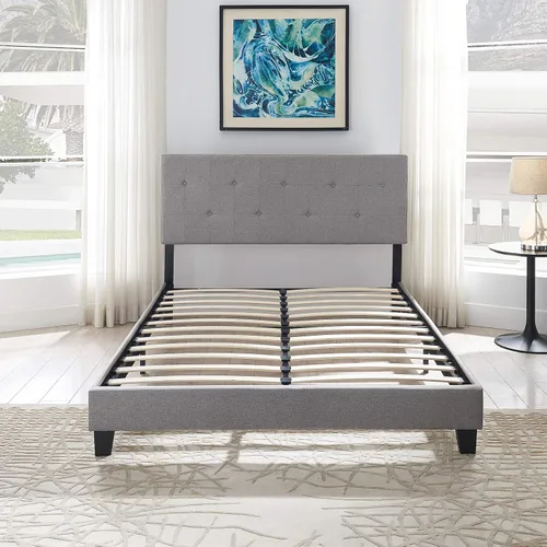 Vista 7 de Base de cama tamaño King, plataforma tapizada con cabecero de botón, soporte de listones de madera fuerte, no necesita somier, sin ruido, fácil