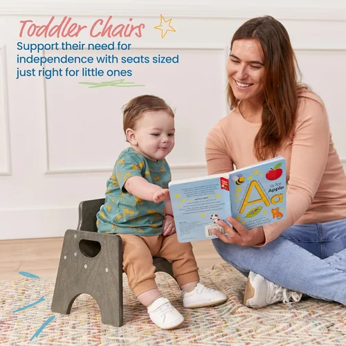 Vista 75 de ECR4Kids Silla apilable de madera para niños pequeños, 6 pulgadas, muebles para niños, lavado blanco, paquete de 2
