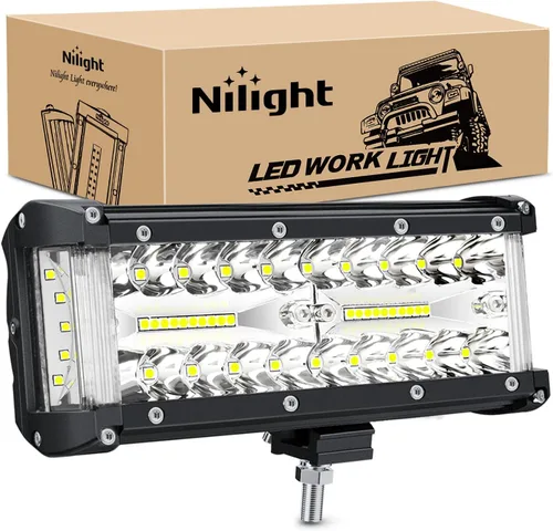 Vista 10 de Nilight - Barra de luz LED de 2 piezas, 16.5 cm, triple fila, haz combinado puntual y disperso, con kit de cableado para conducción en niebla