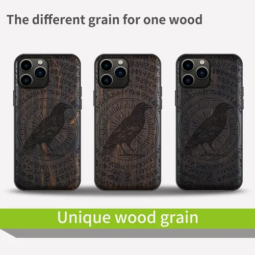 Vista 7 de Carveit Funda de madera para iPhone 11 Pro [madera natural y TPU suave negro] a prueba de golpes, protector de teléfono de madera único compatible