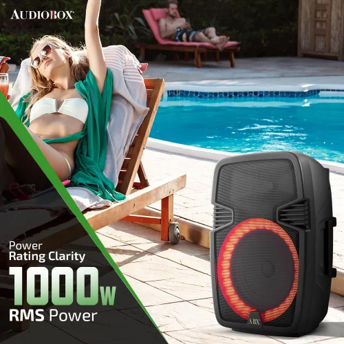 Vista 5 de Audiobox ABX-160R Sistema de altavoces PA Bluetooth portátil de 15 pulgadas con micrófono con cable de karaoke, luces de fiesta multicolor y sonido
