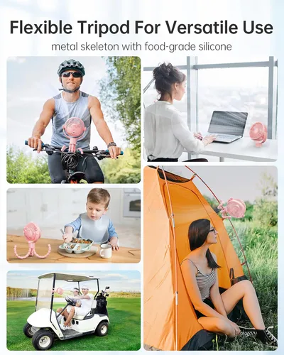 Vista 7 de Coohea Ventilador de cochecito recargable con batería, ventilador portátil con cabezal desmontable con clip giratorio de 360°, mini ventiladores