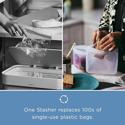 Vista 8 de Bolsa de almacenamiento reutilizable de silicona Stasher, tamaño mediano con base, bolsa reutilizable para congelador, apta para microondas