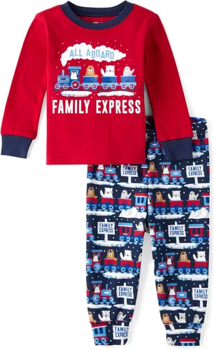 Vista 11 de The Children's Place - Conjunto de pijama de manga larga con botones para bebé niño, ajustado, 100% algodón, 2 piezas