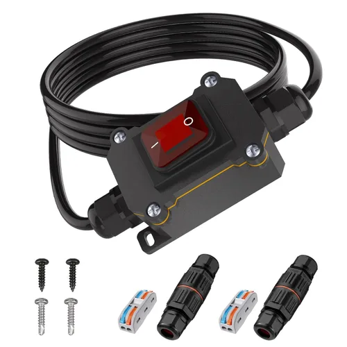 Interruptor en línea de 5 pies y 12 V IP68 impermeable, interruptor de palanca de encendido/apagado para exteriores con caja de conexiones