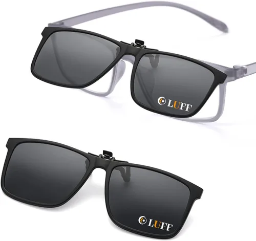 LUFF Polarized/Night Vision Clip on Sunglasses/Myopia Glasses for Driving Black-Yellow