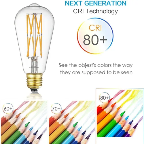 Vista 9 de Leools Bombilla de filamento LED estilo Edison de 10 W, bombillas equivalentes a 100 W, regulables, blanco cálido 2700 K, 1200 lm, ST64, E26