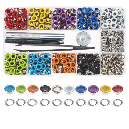 Juego de 400 ojales multicolor de 3/16 pulgadas, ojales metálicos Lynda con 4 herramientas de instalación para manualidades, reparación y decoración.