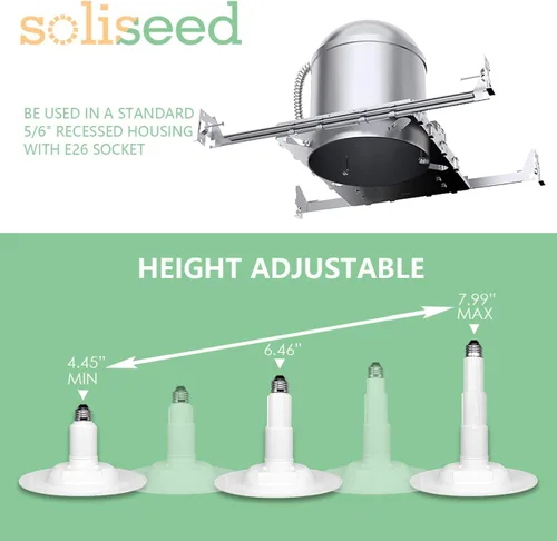Vista 5 de Luces LED de 56 pulgadas de longitud ajustable empotradas, retrofit Downlight ETL con clasificación de humedad, 12 W 60 W, luz diurna de 5000 K