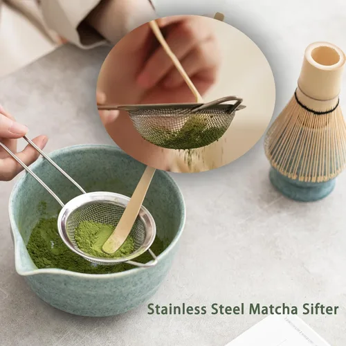 Vista 5 de Ochcahser Juego de juego de matcha, juego de batidor de matcha incluye cuenco y soporte de matcha, batidor de bambú matcha, cuchara y tamiz matcha