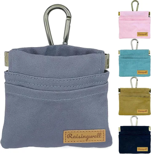 Vista 17 de Raisingwell Bolsa de entrenamiento para mascotas de tamaño bolsillo, tela de algodón, bolsa de paseo para perros manos libres con mosquetón