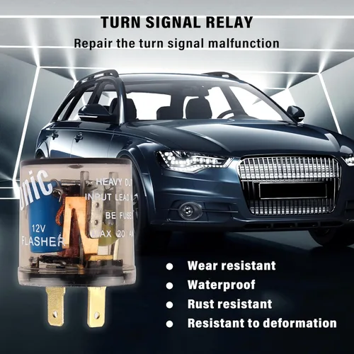 Vista 5 de 2 piezas de relé de señal de giro resistente de 12 V, relé automotriz de dos puntas redondas para corregir el parpadeo de la bombilla halógena