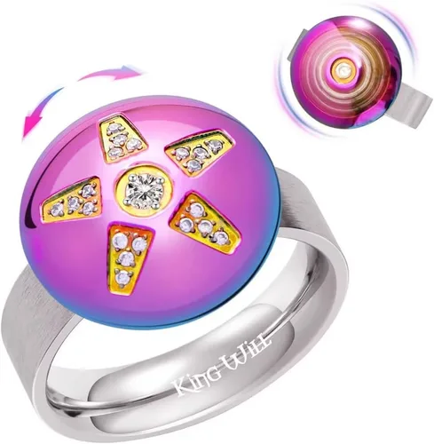 King Will Fidget Spinner Ring, Fidget Toy, Stress Relief, Stainless Steel Ring With Spinner Perfect for ADHD, ADD for Kids and Adults, Colorful