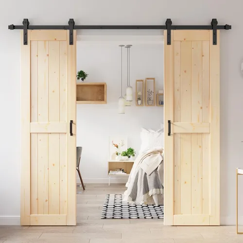 Vista 14 de Losa de puerta corrediza de madera de granero de 36 x 84 pulgadas (puerta doble de 18 x 84 pulgadas) con kit de herramientas de 6.6 pies, requiere