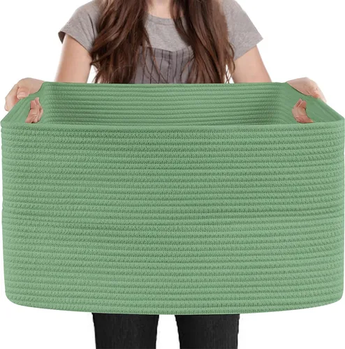 Vista 16 de MEGASKET Cesta extra grande para mantas, 23.6 x 17 x 12 pulgadas, almacenamiento de manta negra para sala de estar, soporte de almohada de cuerda