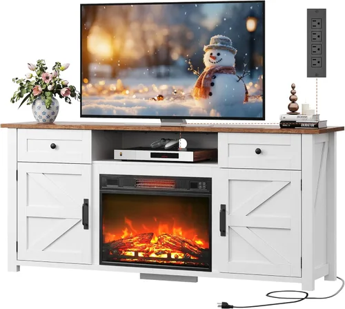 Vista 14 de WLIVE Soporte de TV para TV de 65, 70, 75 pulgadas, moderno centro de entretenimiento de granja con toma de corriente integrada, consola de TV