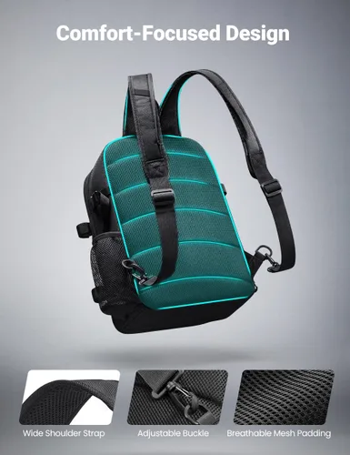 Vista 5 de Mochila Piscifun impermeable, de un solo hombro para almacenar los aparejos de pesca. Bolsa de correa cruzada multifuncional para camping