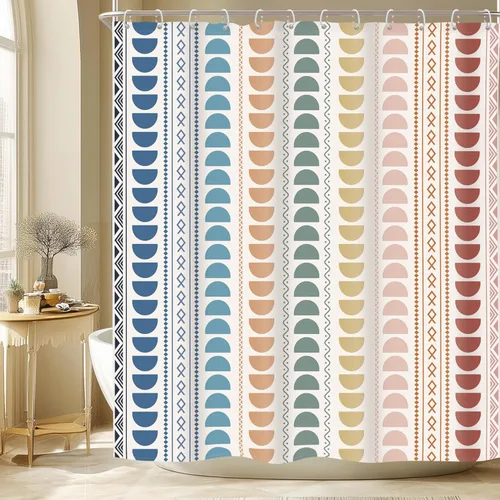 Vista 18 de Riyidecor - Cortina de ducha Chevron con diseño geométrico de espiga, 72 pulgadas de ancho x 96 pulgadas de alto, a rayas, extra larga, simple