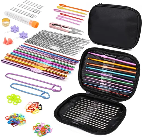Vista 21 de IMZAY Juego de 54 piezas de agujas de crochet, kit de ganchos de crochet con estuche de almacenamiento, agujas ergonómicas para tejer de punta romo