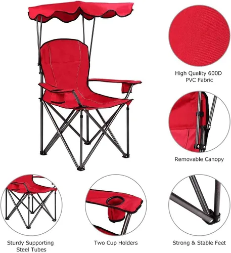 Vista 4 de LDAILY Moccha - Silla de campamento plegable con toldo, silla de campamento portátil con bolsa de transporte, juego resistente al aire libre