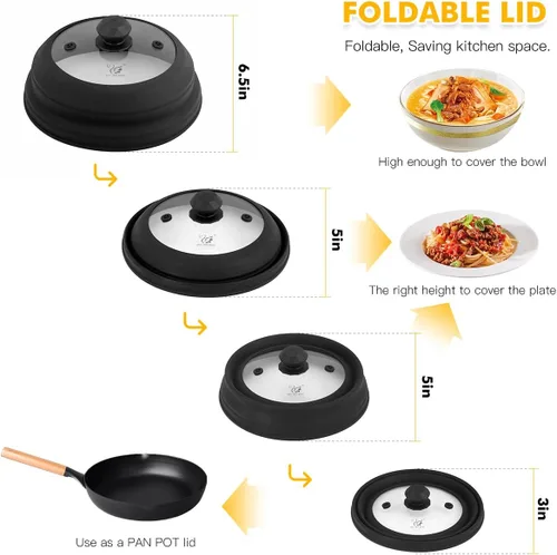 Vista 3 de Cubierta Antisalpicaduras para Microondas Cubierta de Vidrio Ventilada Tapa Protectora Antisalpicaduras con Silicona Plegable para Alimentos como