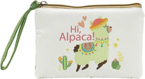 Coin Purse Cosmetic Makeup Bag Cell Phone Purse Pouch with Wrist Strap, Gift for Women (Alpaca 1)