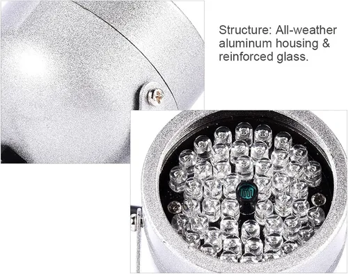Vista 3 de Ejoyous Iluminadores infrarrojos 48 LED IR luces 60 grados gran angular infrarrojos visión nocturna luz para interior al aire libre CCTV cámara