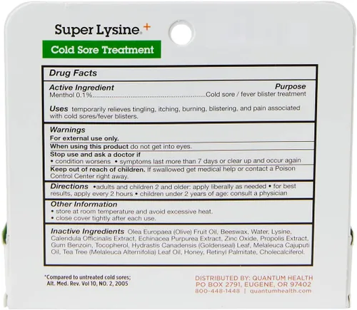 Vista 3 de Quantum SuperLysine+ Ungüento para tratamiento para el herpes labial, alivia el dolor, el ardor y la picazón, reduce el tiempo de curación a