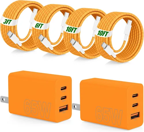 Vista 15 de Cargador súper rápido tipo C de 65 W para Samsung, 3 puertos 100 W PD carga rápida 3.0 USB C bloque y cable trenzado tipo C de 3/6/10/10 pies