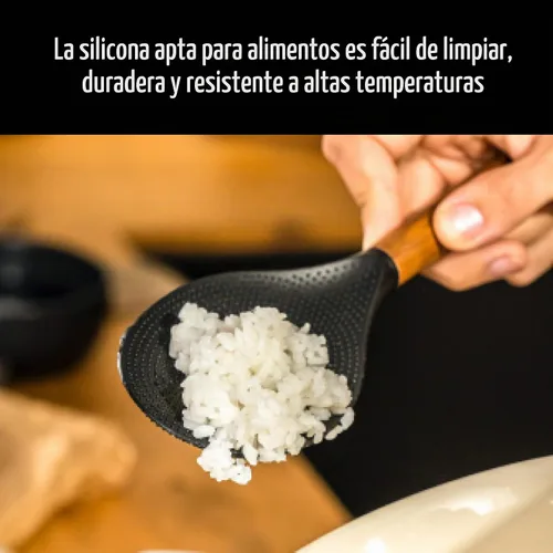 Vista 6 de Staub - Cuchara con mango de madera, cuchara de cocina multifunción Cuchara de cocina de silicona apta para alimentos, cabeza de silicona resistente