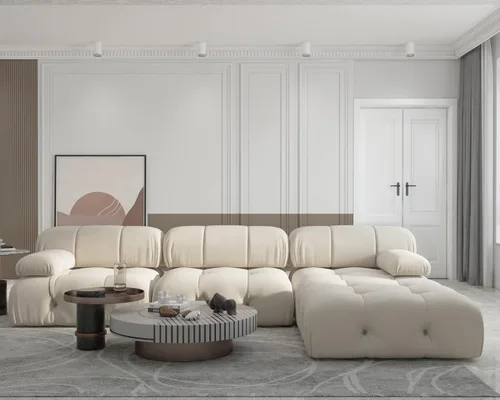 Vista 10 de Sofá modular convertible, moderno sofá recto de terciopelo de 3 plazas para sala de estar, apartamento (104 pulgadas/negro)