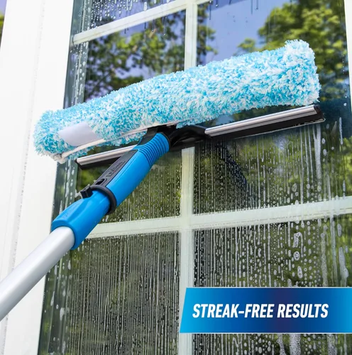 Vista 5 de Unger Escobilla y Raspador Profesional 2 en 1, Herramienta de Limpieza de Ventanas de 14" y Poste Connect & Clean de 8', Suministros Esenciales