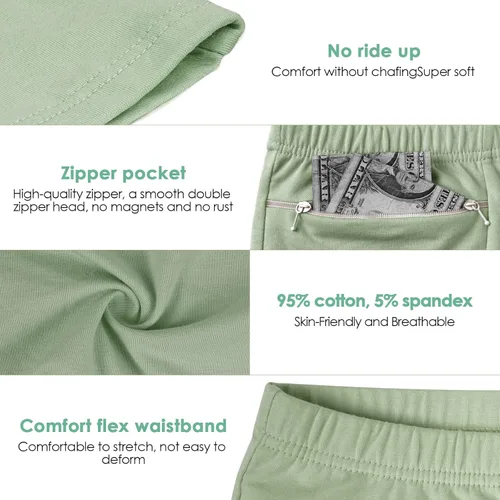 Vista 3 de Ropa interior para mujer con bragas secretas de bolsillo, paquete de 2 bóxers de viaje anti carteristas (verde menta)