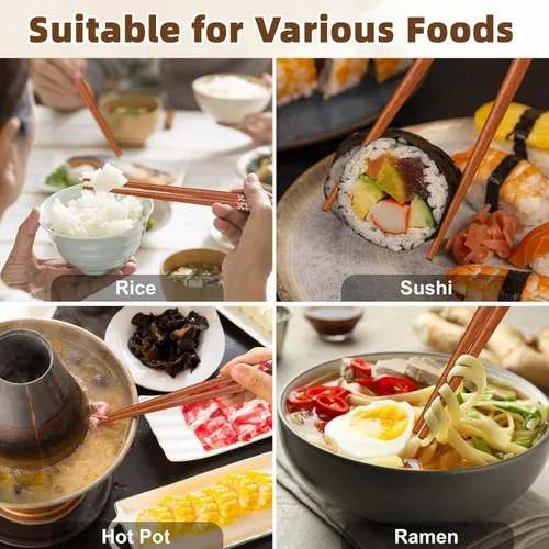 Vista 6 de Antner - Palillos japoneses hechos a mano, palillos de madera natural reutilizables con caja, juego de regalo de 5 pares