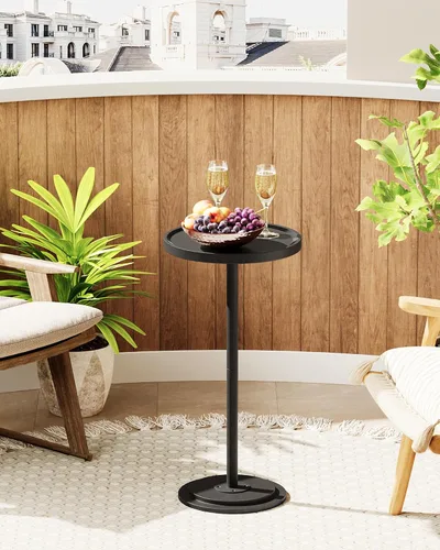 Vista 4 de CHOEZON Mesa auxiliar redonda pequeña, mesa de bebidas para espacios pequeños, mesa auxiliar de pedestal Martini, base gruesa, para sala de estar