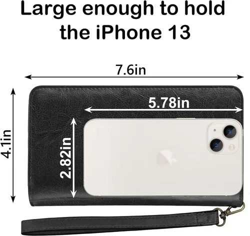 Vista 5 de Travelambo Billetera de gran capacidad con bloqueo RFID para mujer carteras de cuero genuino