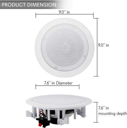 Vista 2 de Pyle - Par de altavoces de 6.5" Bluetooth de montaje empotrado en pared/techo, sistema de altavoces de 2 vías con conexiones rápidas, parrilla