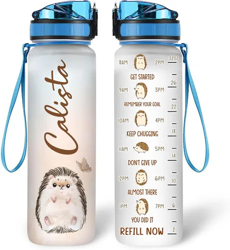Vista 16 de Hyturtle Botella de agua motivacional personalizada para amantes de los erizos de 32 onzas, 1 litro, fácil de distraer con erizos, botella de agua
