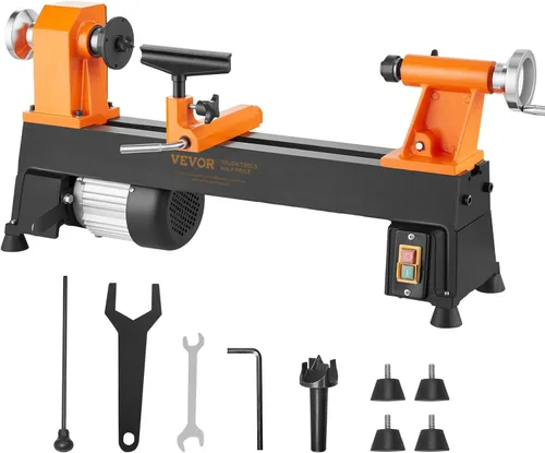 VEVOR Torno de Madera de Sobremesa, 10 pulgadas x 18 pulgadas, 0.5 HP 370W Máquina de Torno para Madera, 5 Velocidades Variables
