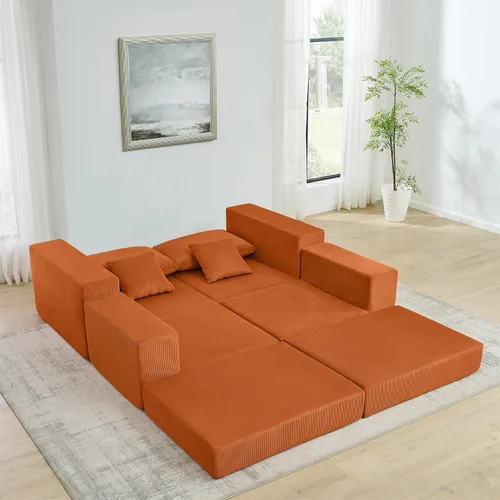 Vista 8 de Sofá modular de nube, moderno sofá tapizado en forma de L con otomana extraíble, sofá cama de asiento profundo, sofás seccionales convertibles