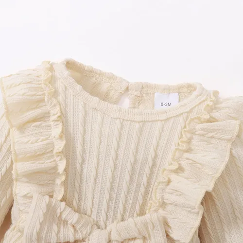 Vista 4 de Conjunto de mameluco de manga larga con volantes y diadema para bebé recién nacida