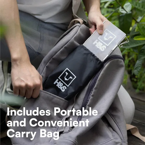 Vista 4 de H&S Parabrisas plegable para estufa de camping, 10 placas de aluminio, parabrisas con funda de transporte para acampar al aire libre