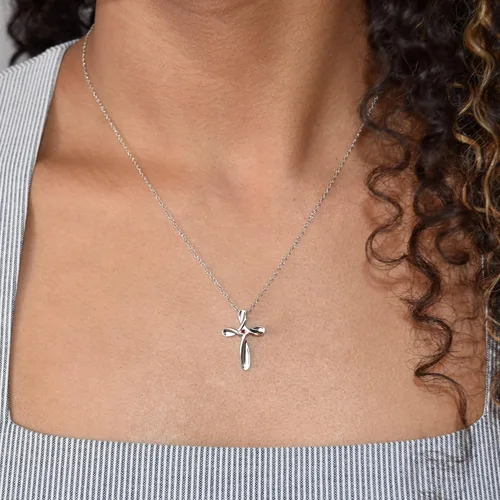 Vista 2 de Boston Bay Diamonds Sterling Silver Infinity Birthstone Cross Necklace 01 de enero - Granate genuino
